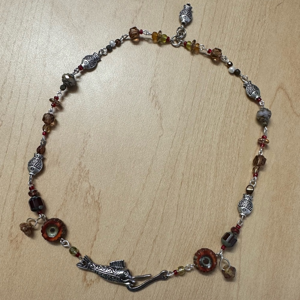 Handmade Czech Glass Beaded Fish Necklace